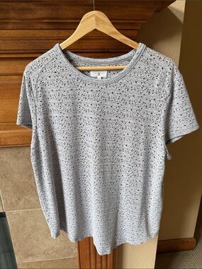 Light Gray Eyelet Knit Short Sleeve Top by Eileen Fisher